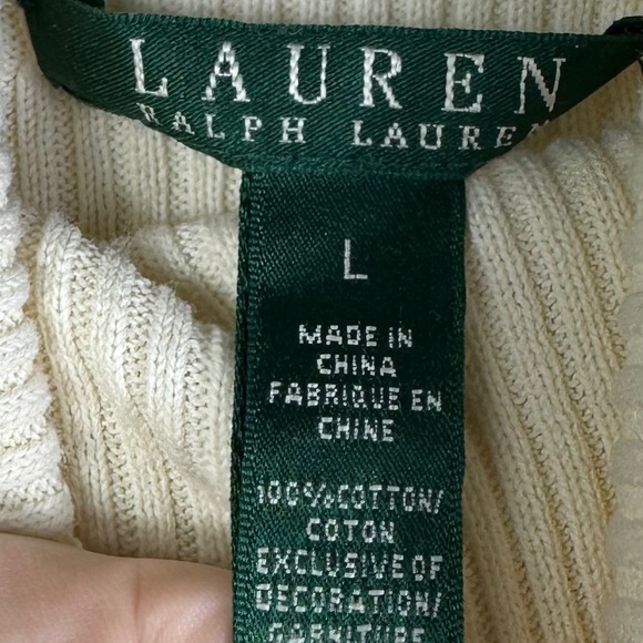 Ralph Lauren Turtleneck Sweater Large Striped Navy Blue White Ribbed Luxury - Picture 4 of 4